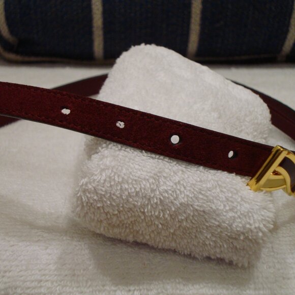Gucci Burgundy Suede Gold Metal Interlocking G Buckle Skinny Belt (M) VERY GOOD! - Picture 7 of 13